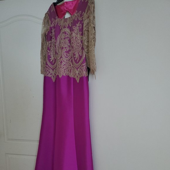 Ana Torres Fuchsia Column Mother of the Bride Taffeta Formal Gown - Picture 6 of 14